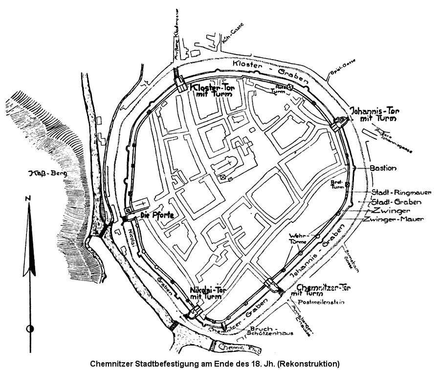 Grundriss Stadtbefestigung Chemnitz