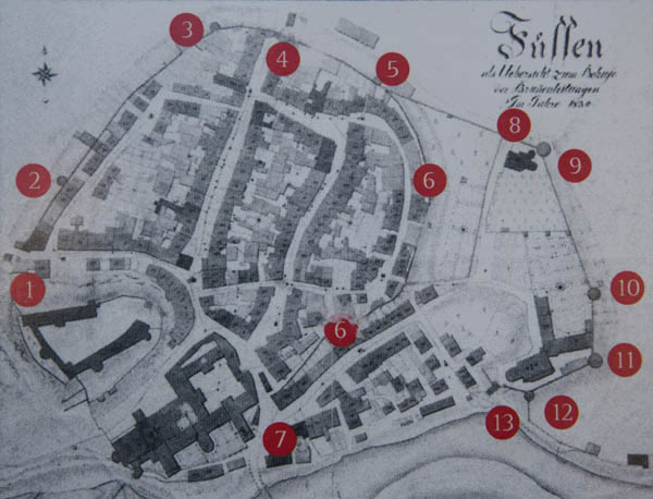 Lageplan, basierend auf einer Karte von 1830.