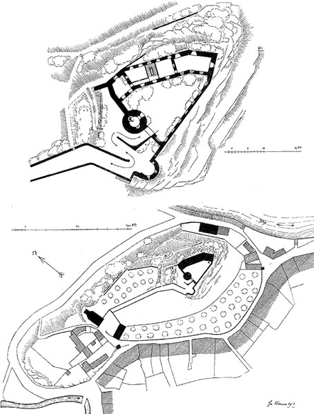 Grundriss und Lageplan der Burg Kreuzberg.