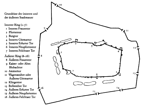 Grundriss Stadtbefestigung Mühlhausen