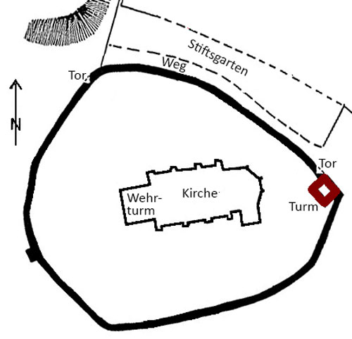 Grundrissplan der Wasserburg Hunsgeweide bei Amöneburg-Rüdigheim