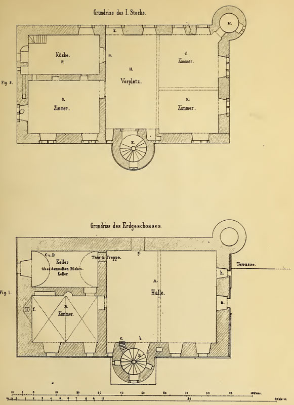 Grundrisse der Unterburg, Erdgeschoss und 1. Stock.