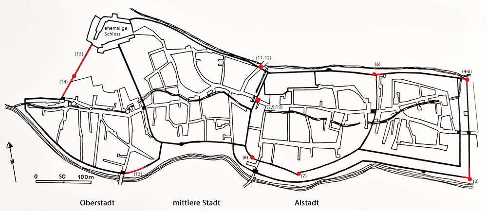 Grundriss der Stadtmauer der Stadt Ribeauvillé