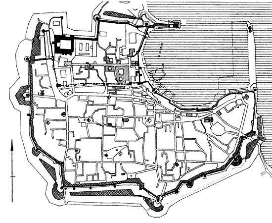Grundriss der Stadtbefestigung Rhodos-Stadt