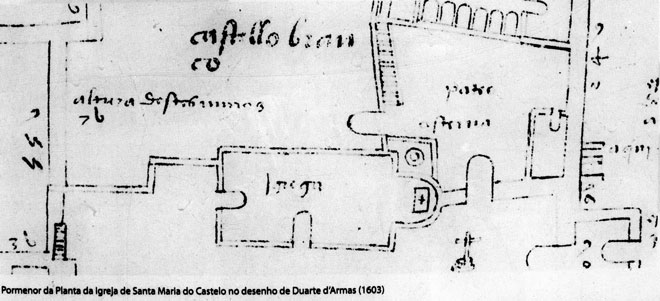 historischer Teil-Grundriss der Kirche und des Eingangs zur Kernburg aus dem Burgenverzeichnis 