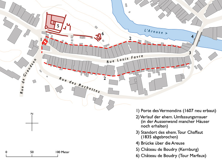 Grundriss Stadtbefestigung Boudry