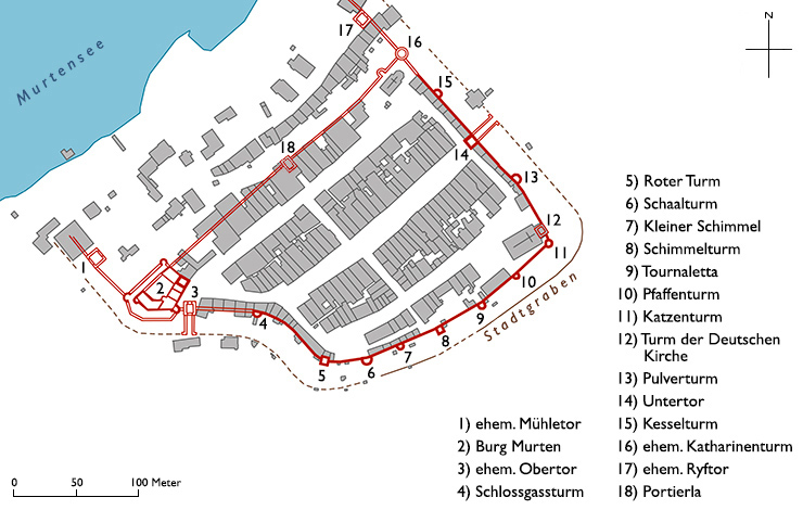 Grundriss Stadtbefestigung Murten