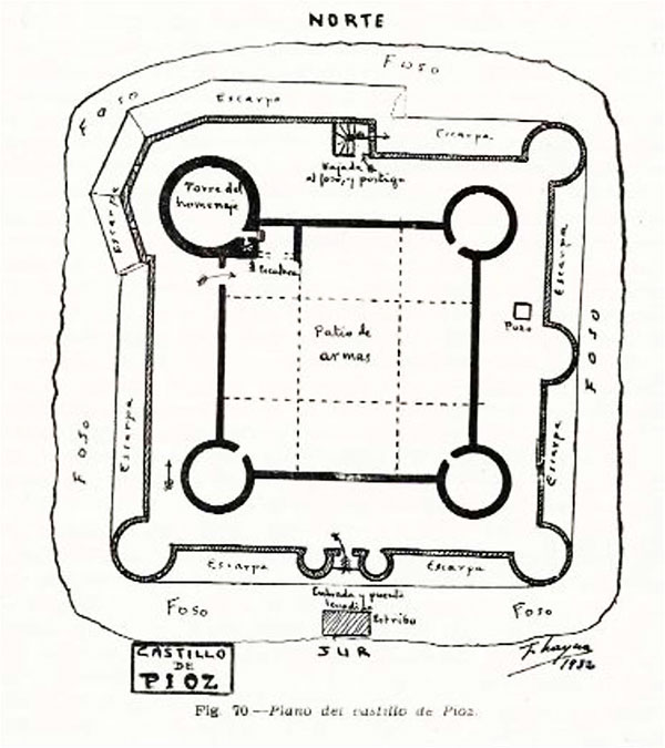 Grundriss Castillo de Pioz vom Historiker  Francisco Layna Serrano aus dem Jahr 1932.